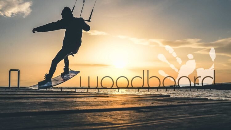 Woodboard banner, Breitenbrunn beach, sunset